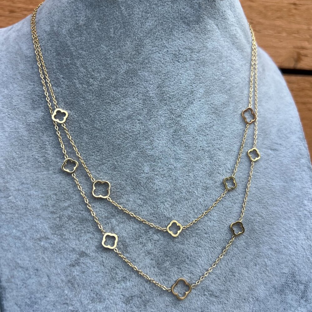 Stacked Gold Clover Necklace